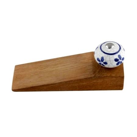 2 Pieces Blue Flower Crackle Ceramic Wooden Door Stopper